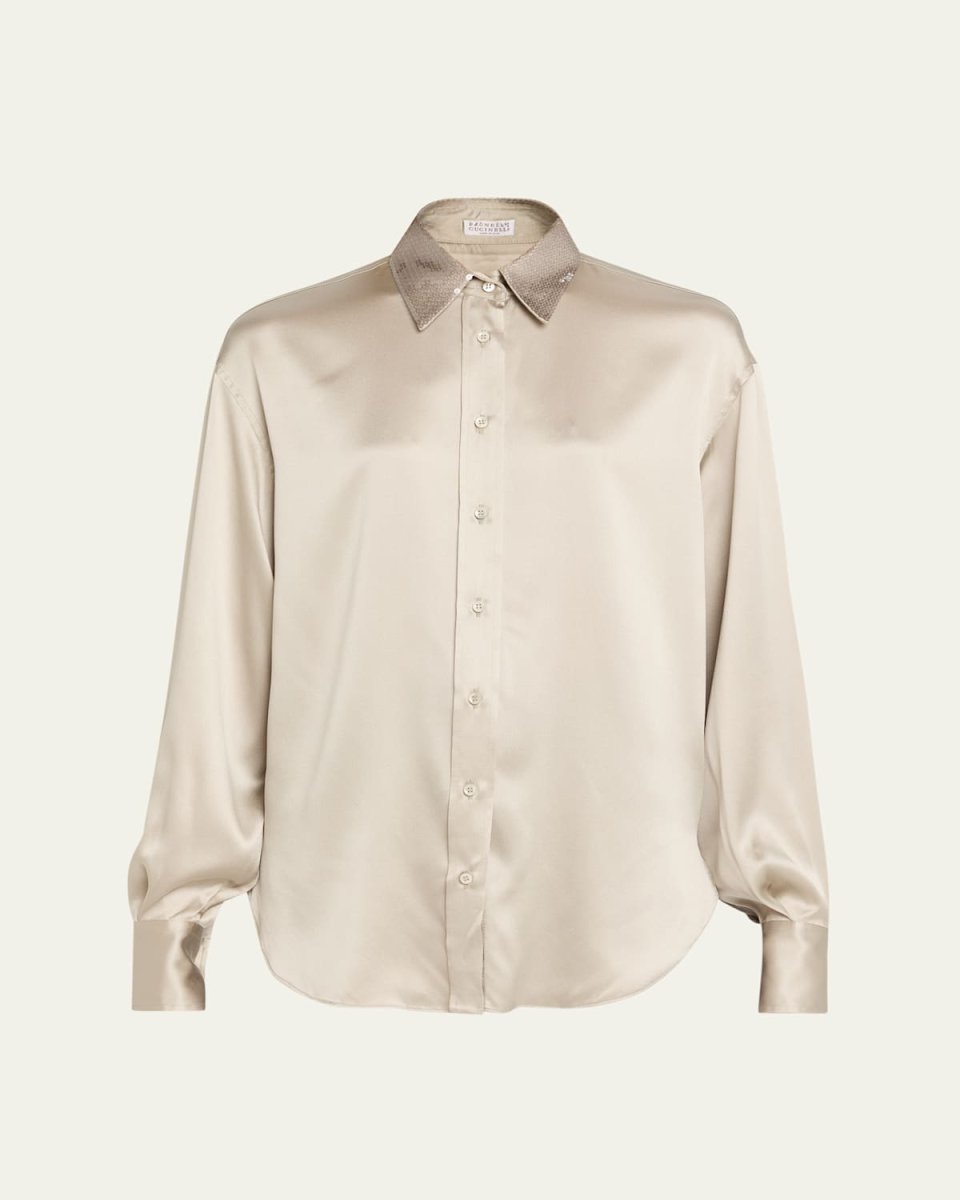 Silk Satin Button-Down Shirt